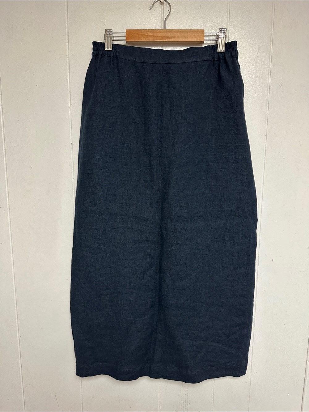 Women’s Eskandar Thai Skirt Italian Heavyweight Linen Dark Navy Blue Size 0